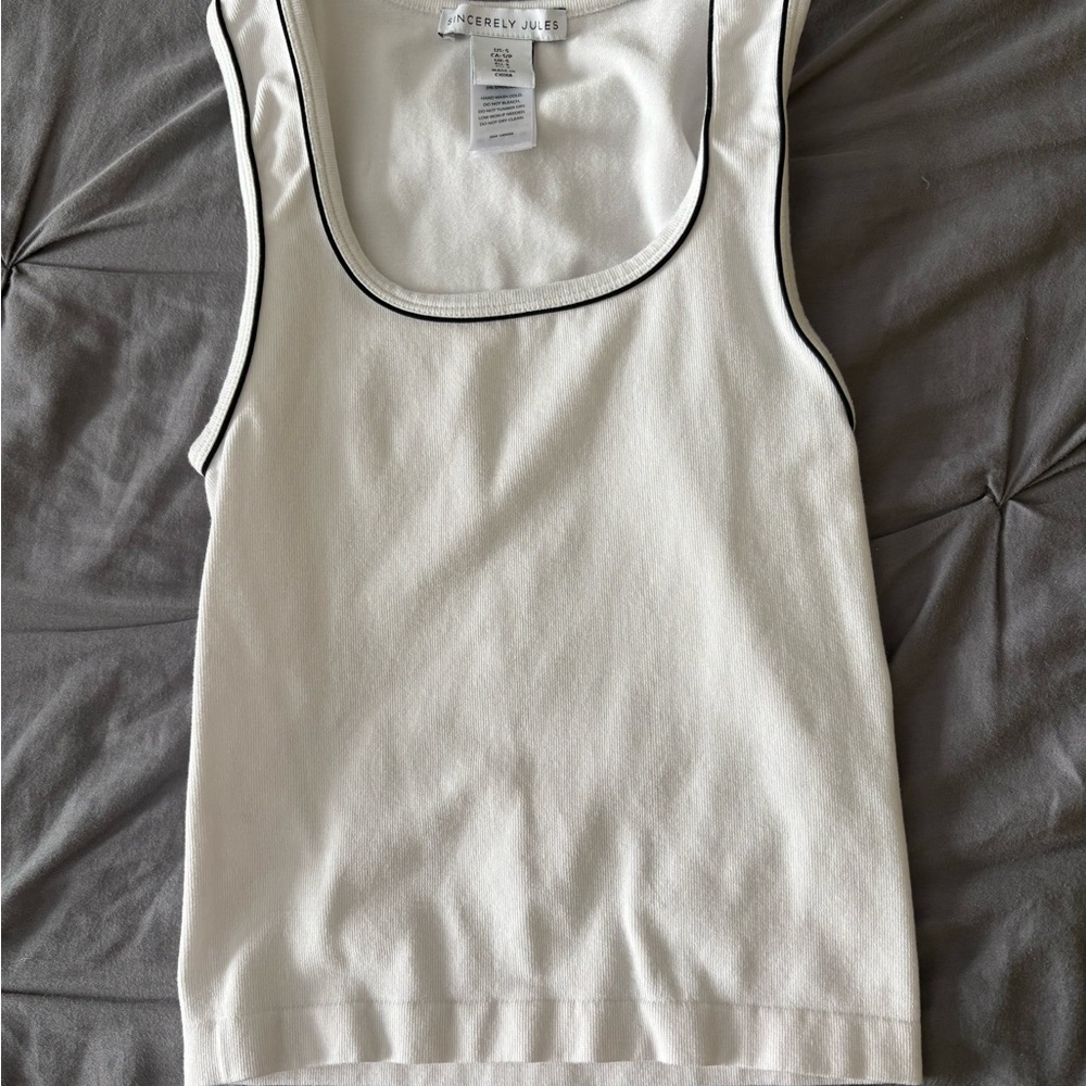Sincerely Jules White Tank Top with Black Trim